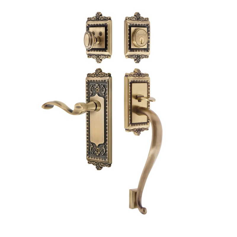 Windsor Plate S Grip Entry Set Portofino Lever in Vintage Brass