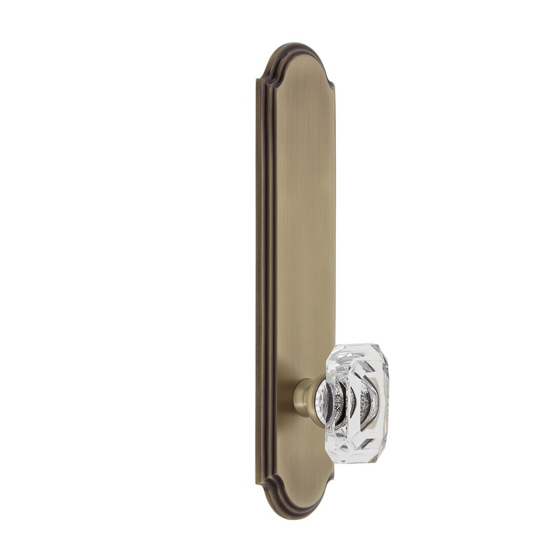 Arc Tall Plate with Baguette Clear Crystal Knob in Vintage Brass
