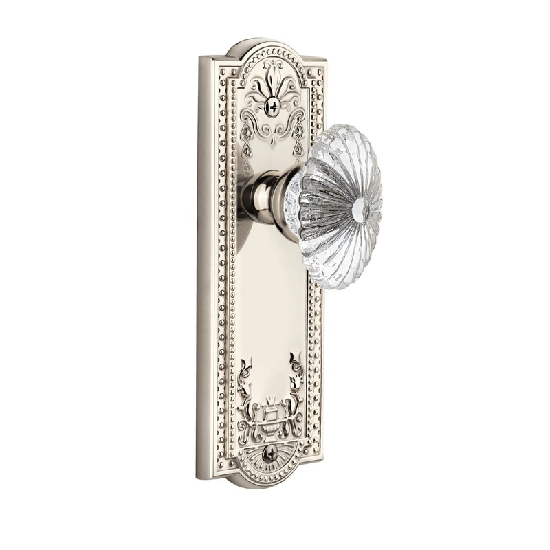 Parthenon Long Plate with Burgundy Crystal Knob in Polished Nickel