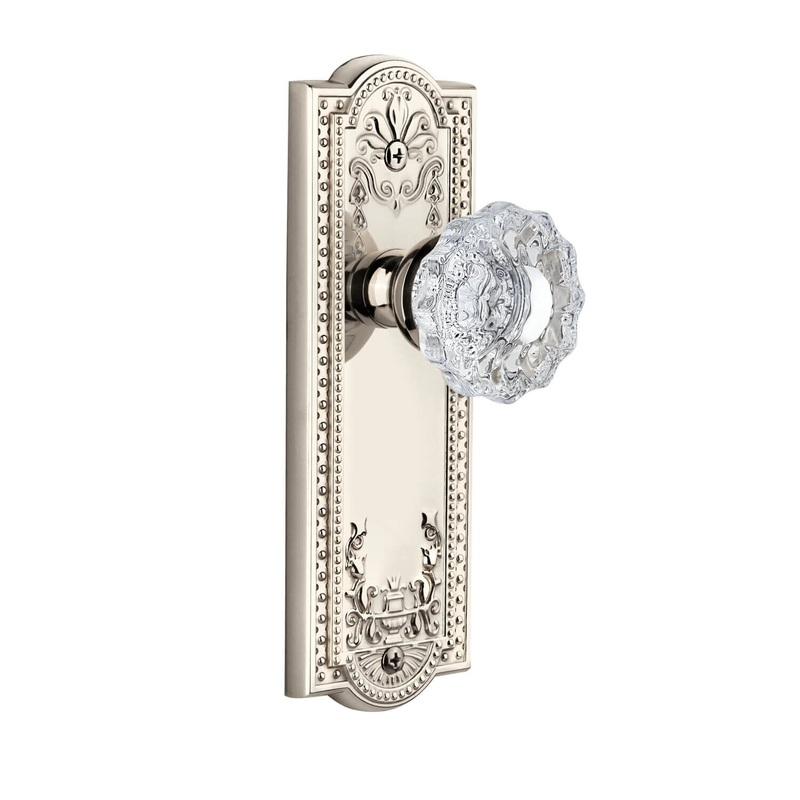 Parthenon Long Plate with Versailles Crystal Knob in Polished Nickel