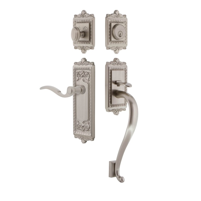 Windsor Plate S Grip Entry Set Bellagio Lever in Satin Nickel