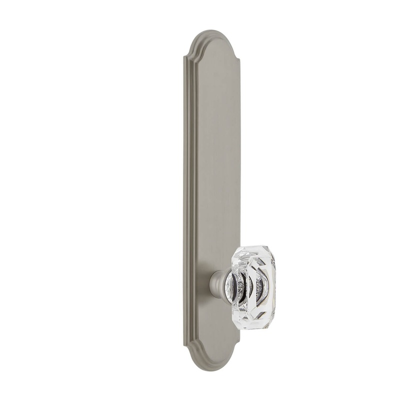 Arc Tall Plate with Baguette Clear Crystal Knob in Satin Nickel
