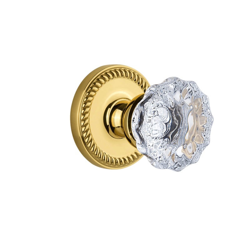 Newport Rosette with Fontainebleau Crystal Knob in Lifetime Brass