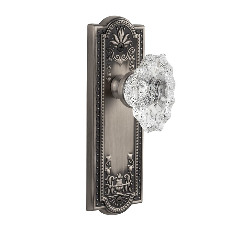 Parthenon Long Plate with Biarritz Crystal Knob in Antique Pewter