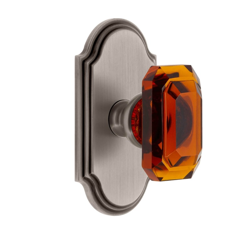 Arc Short Plate with Baguette Amber Crystal Knob in Antique Pewter