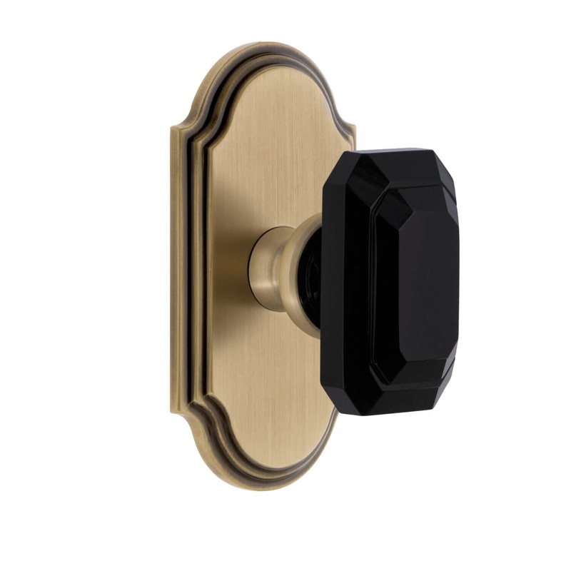 Arc Short Plate with Baguette Black Crystal Knob in Vintage Brass