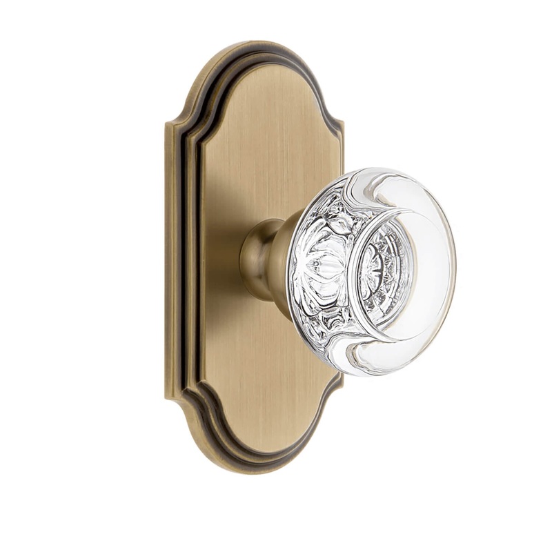 Arc Short Plate with Bordeaux Crystal Knob in Vintage Brass