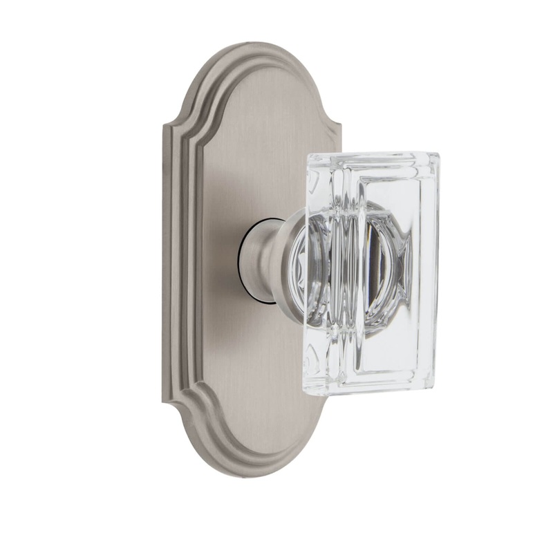 Arc Short Plate with Carr Crystal Knob in Satin Nickel