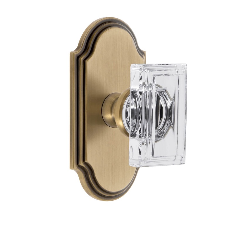 Arc Short Plate with Carr Crystal Knob in Vintage Brass