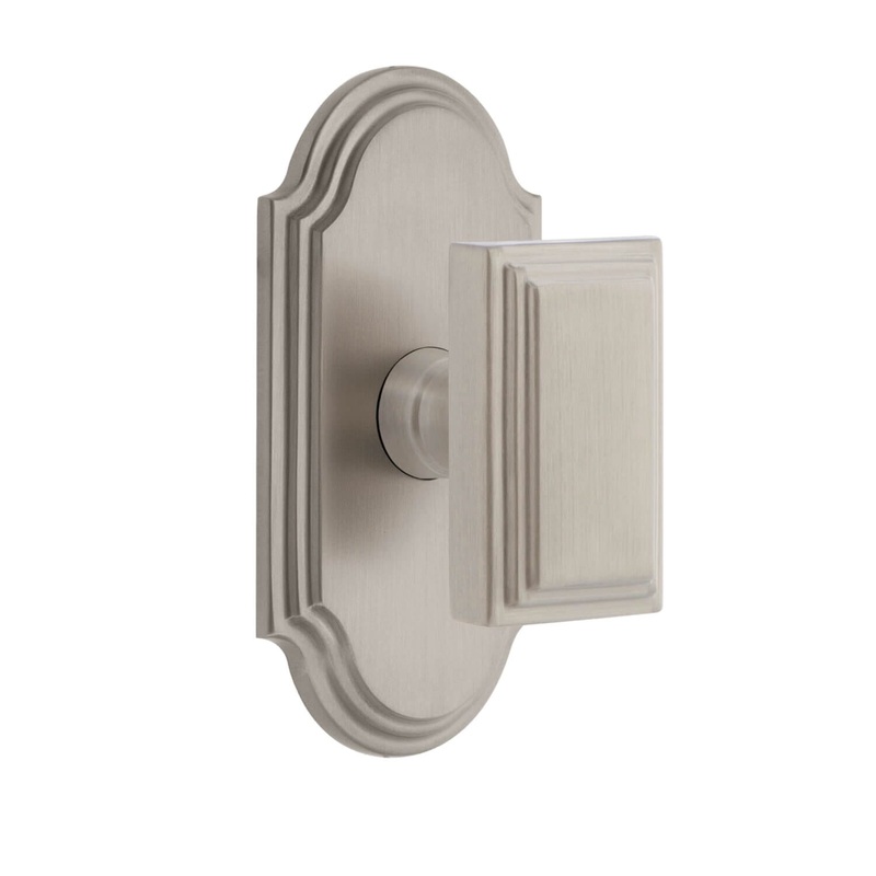 Arc Short Plate with Carr Knob in Satin Nickel