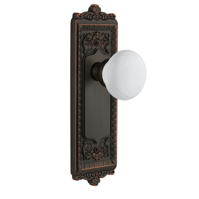 Windsor Long Plate with Hyde Park Knob in Timeless Bronze