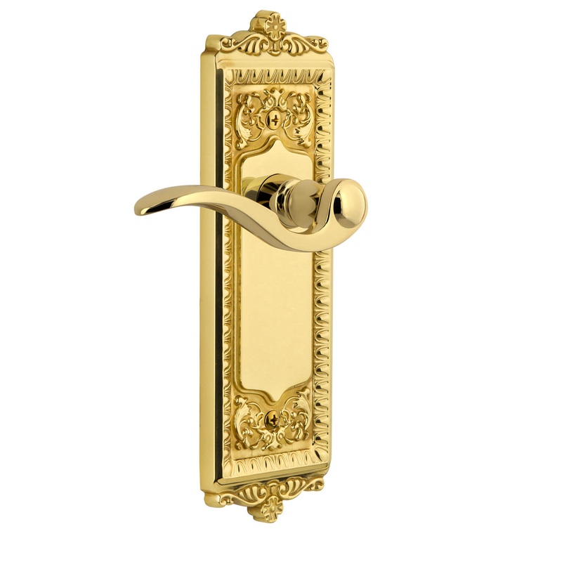 Windsor Long Plate with Bellagio Lever in Polished Brass