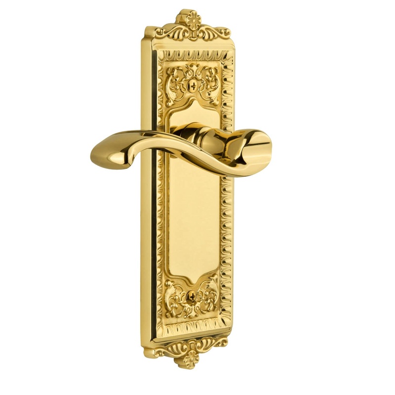 Windsor Long Plate with Portofino Lever in Polished Brass