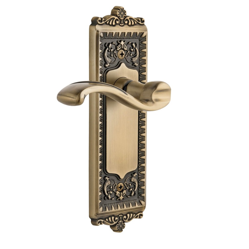 Windsor Long Plate with Portofino Lever in Vintage Brass