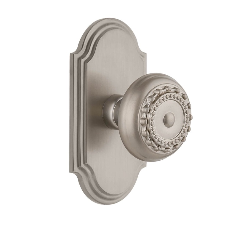 Arc Short Plate with Parthenon Knob in Satin Nickel