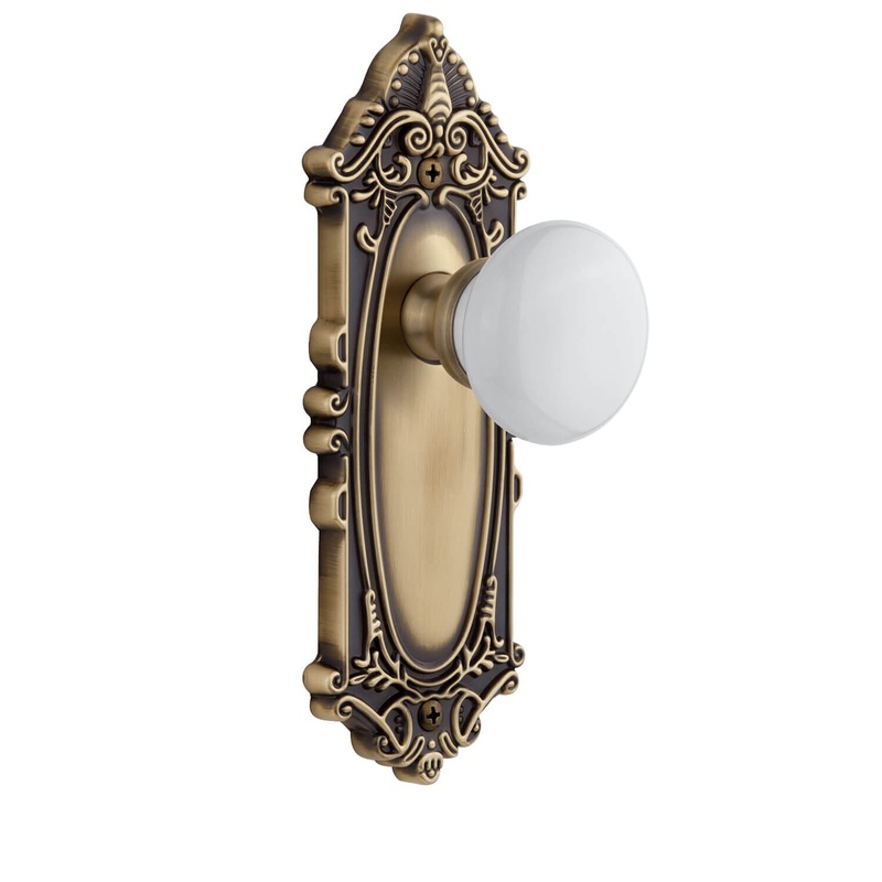Grande Victorian Long Plate with Hyde Park Knob in Vintage Brass