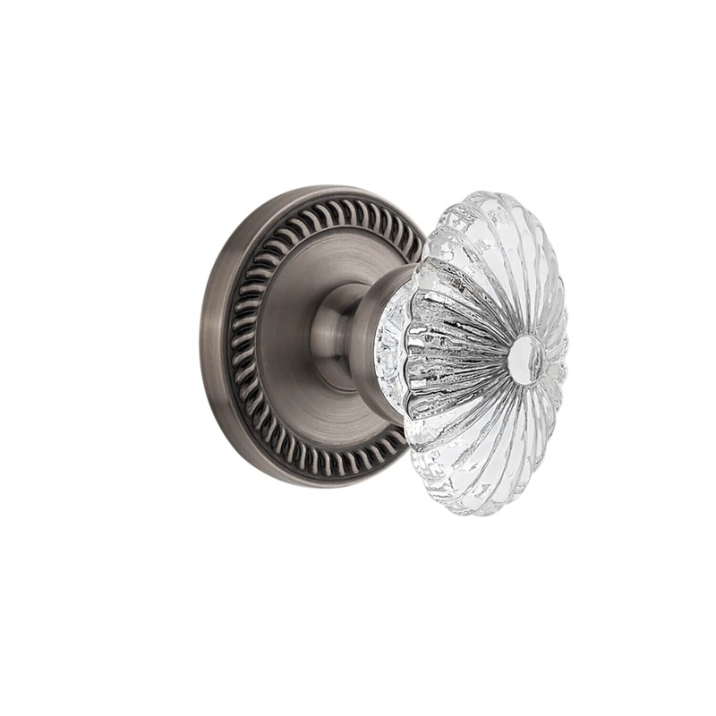 Newport Rosette with Burgundy Crystal Knob in Antique Pewter