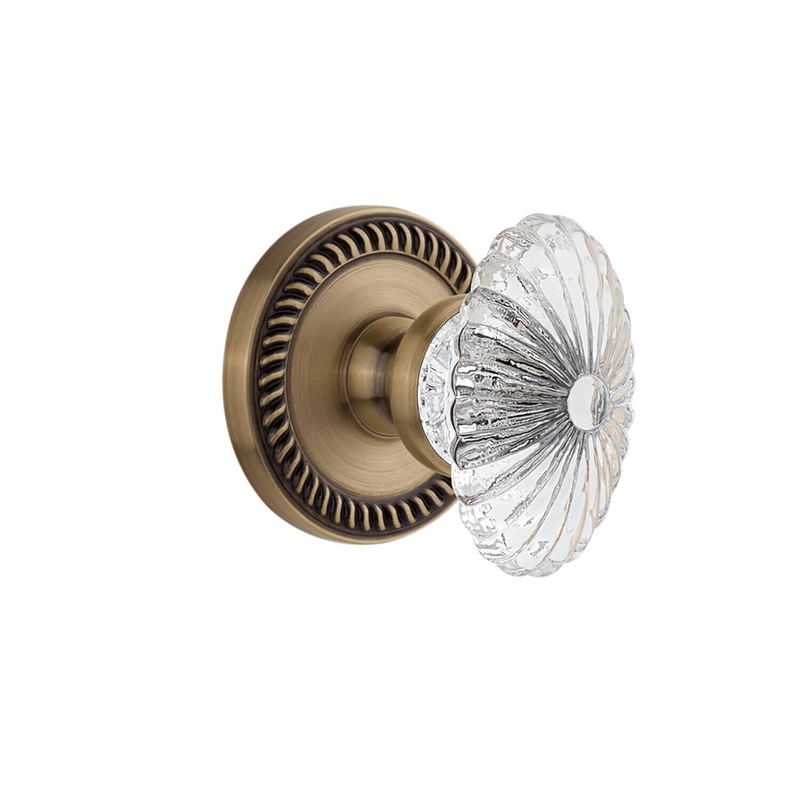 Newport Rosette with Burgundy Crystal Knob in Vintage Brass
