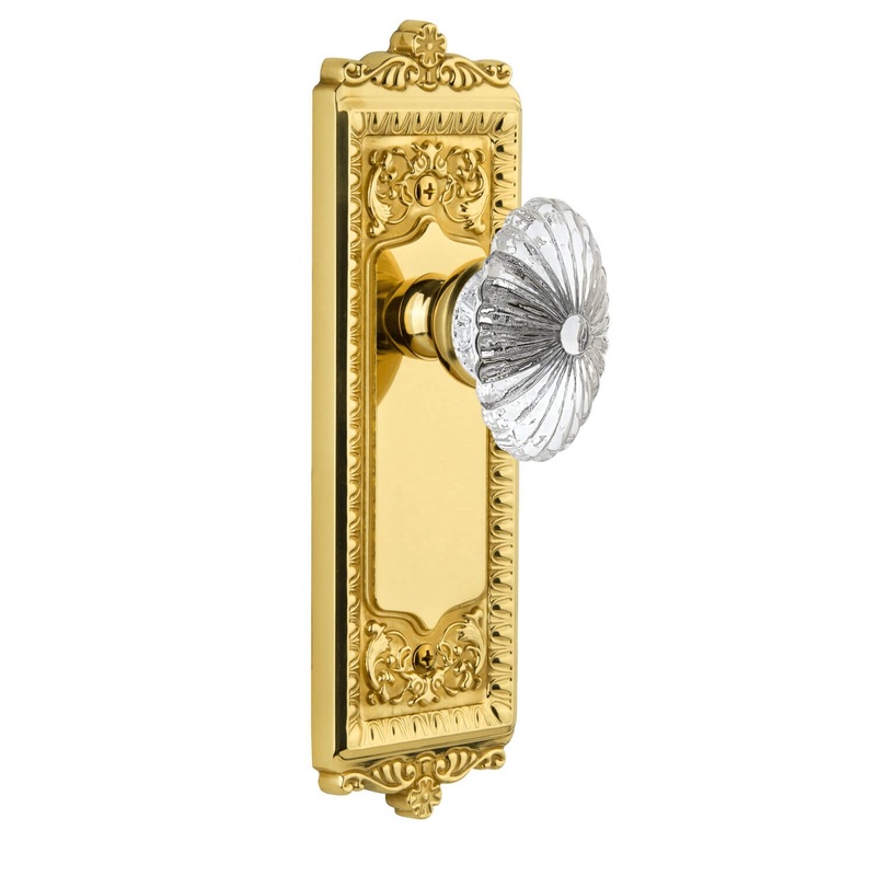 Windsor Long Plate with Burgundy Crystal Knob in Lifetime Brass