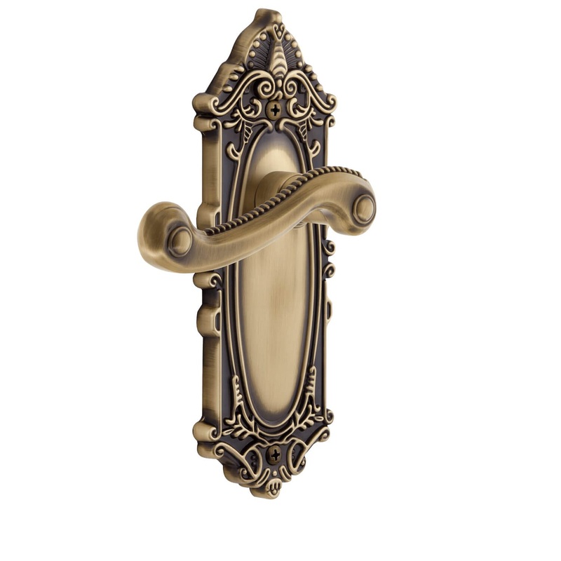 Grande Victorian Long Plate with Newport Lever in Vintage Brass