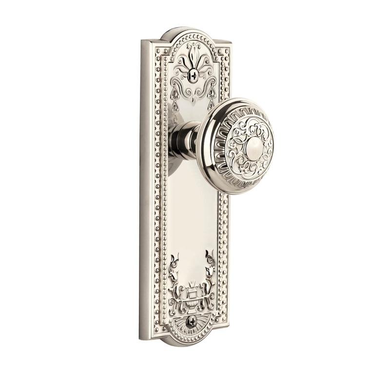 Parthenon Long Plate with Windsor Knob in Polished Nickel