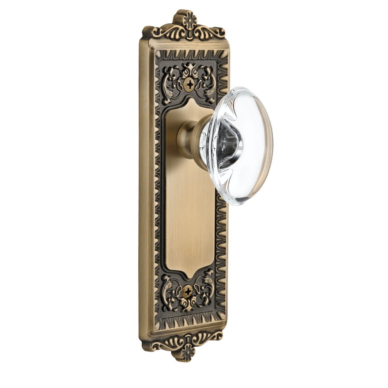 Windsor Long Plate with Provence Crystal Knob in Vintage Brass