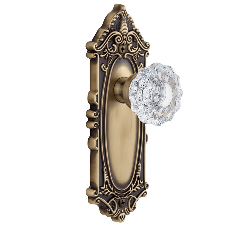 Grande Victorian Long Plate with Versailles Crystal Knob in Vintage Bras