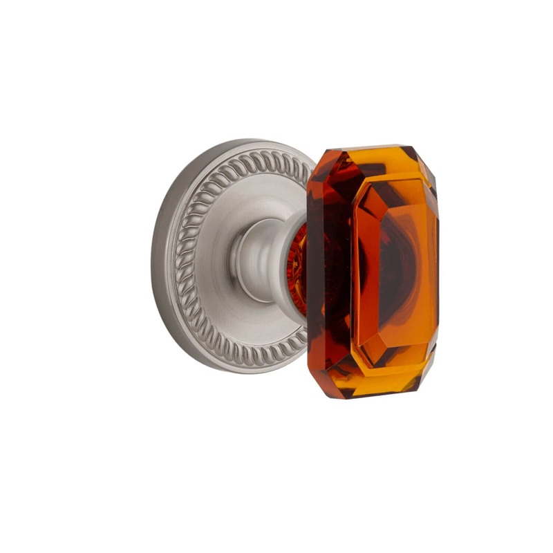 Newport Rosette with Baguette Amber Crystal Knob in Satin Nickel