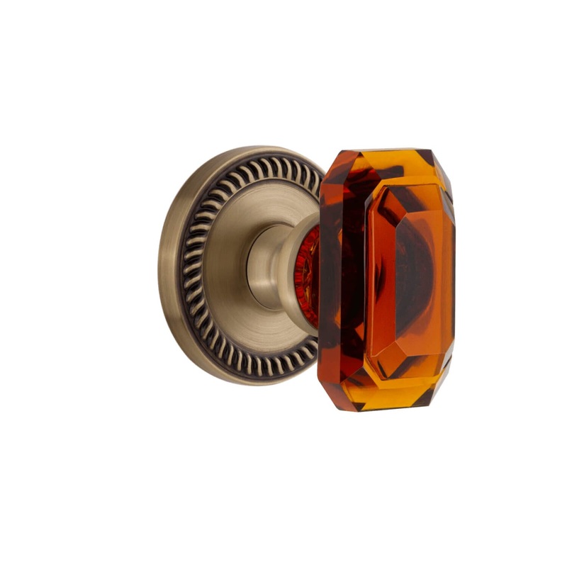 Newport Rosette with Baguette Amber Crystal Knob in Vintage Brass