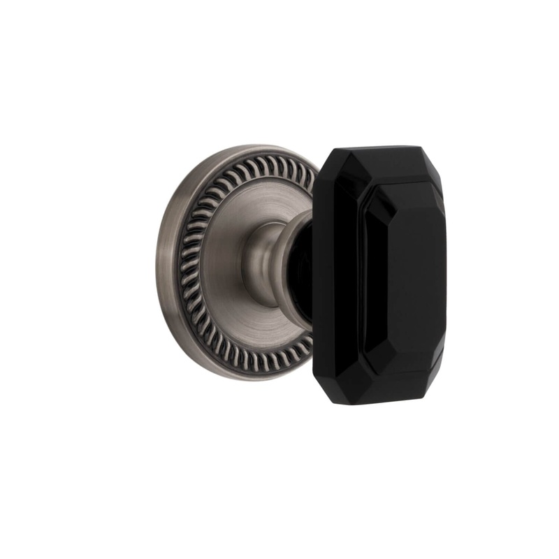 Newport Rosette with Baguette Black Crystal Knob in Antique Pewter