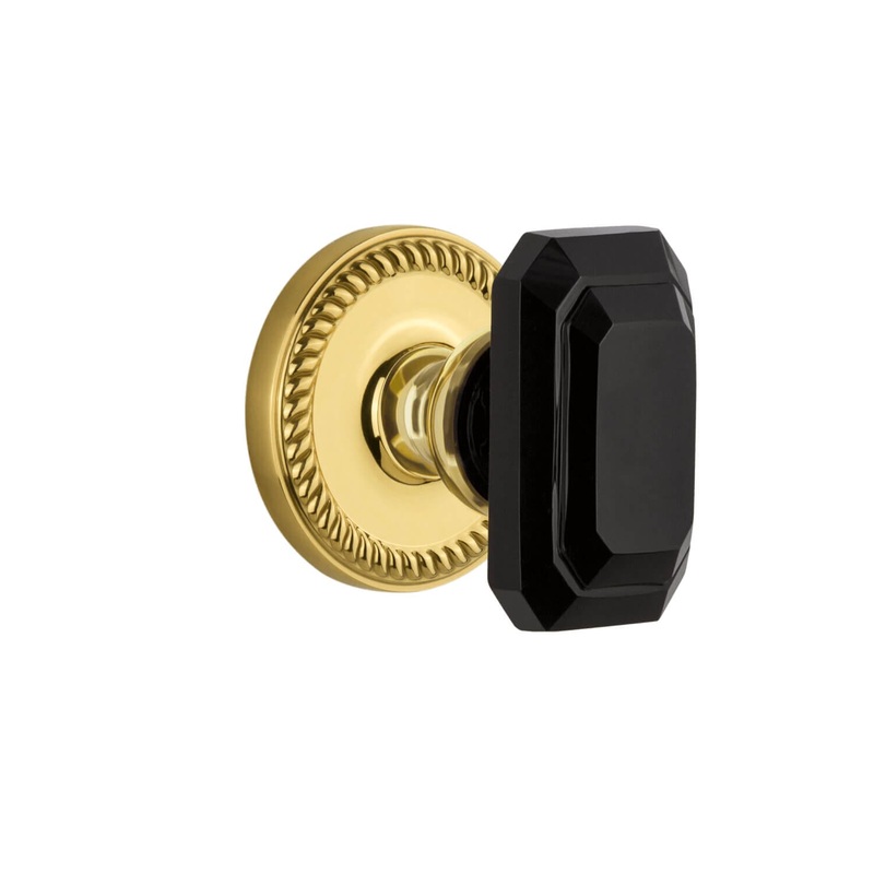 Newport Rosette with Baguette Black Crystal Knob in Lifetime Brass
