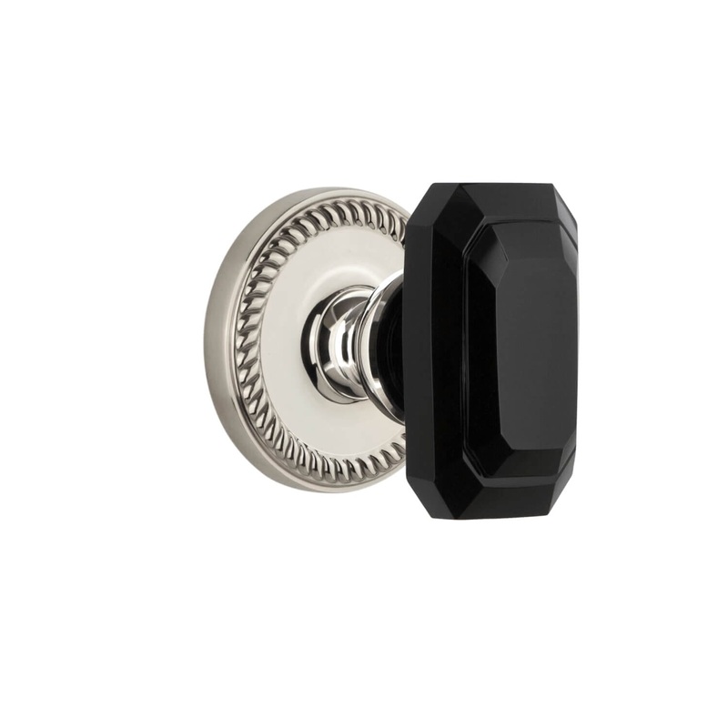 Newport Rosette with Baguette Black Crystal Knob in Polished Nickel