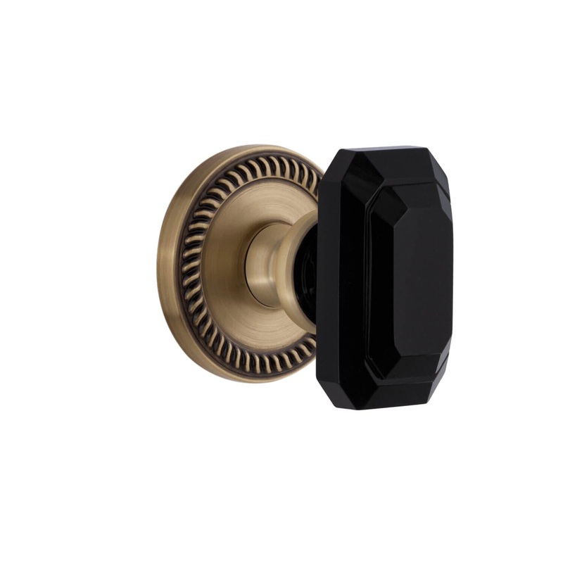 Newport Rosette with Baguette Black Crystal Knob in Vintage Brass