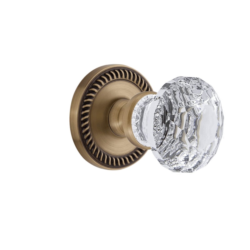 Newport Rosette with Brilliant Crystal Knob in Vintage Brass