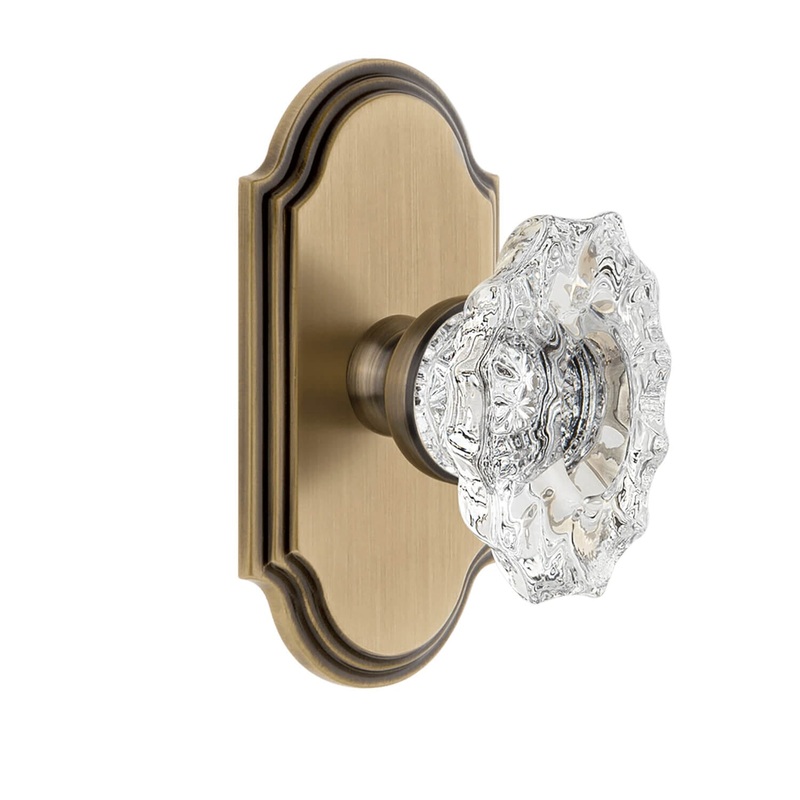 Arc Short Plate with Biarritz Crystal Knob in Vintage Brass