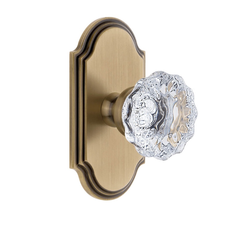 Arc Short Plate with Fontainebleau Crystal Knob in Vintage Brass