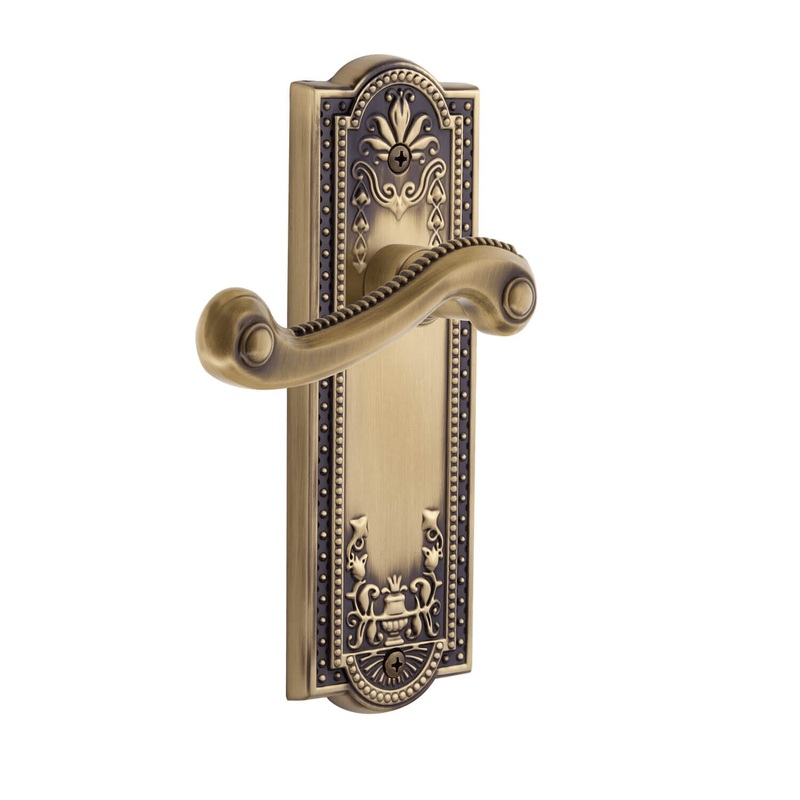 Parthenon Long Plate with Newport Lever in Vintage Brass
