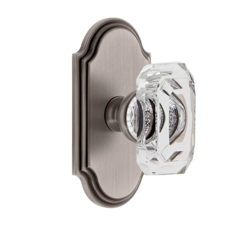 Arc Short Plate with Baguette Clear Crystal Knob in Antique Pewter