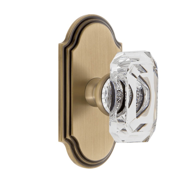 Arc Short Plate with Baguette Clear Crystal Knob in Vintage Brass