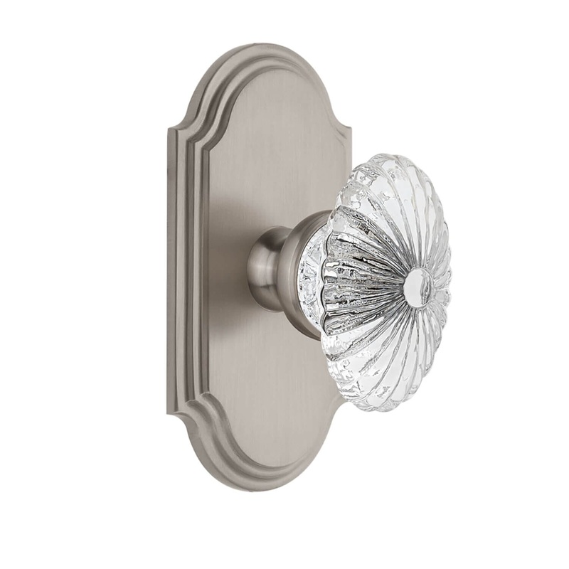 Arc Short Plate with Burgundy Crystal Knob in Satin Nickel