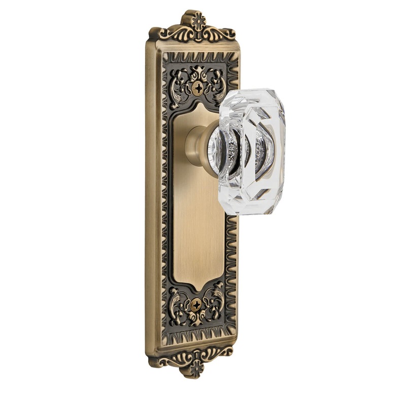 Windsor Long Plate with Baguette Clear Crystal Knob in Vintage Brass