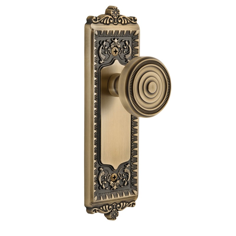 Windsor Long Plate with Soleil Knob in Vintage Brass