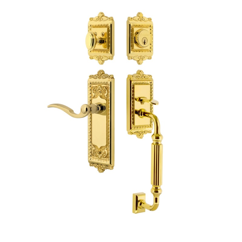 Windsor Plate F Grip Entry Set Bellagio Lever in Lifetime Brass