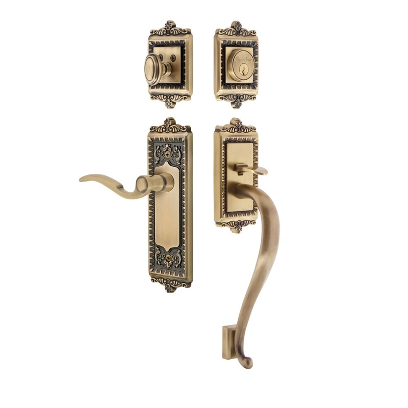 Windsor Plate S Grip Entry Set Bellagio Lever in Vintage Brass