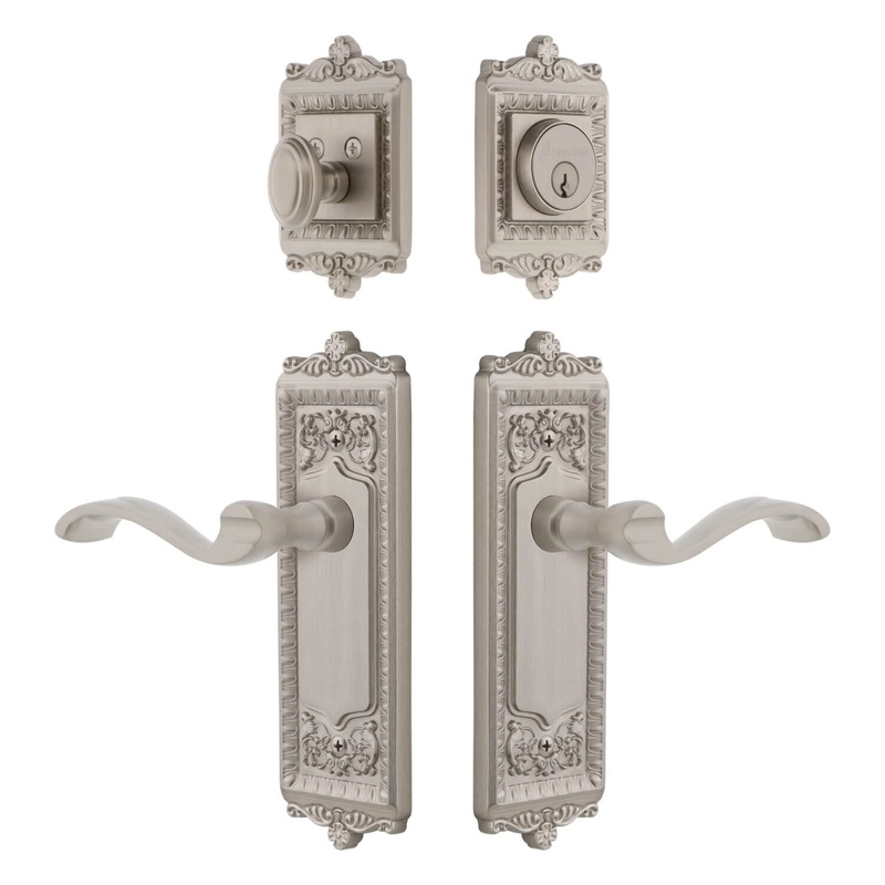 Windsor Long Plate Entry Set with Portofino Lever in Satin Nickel