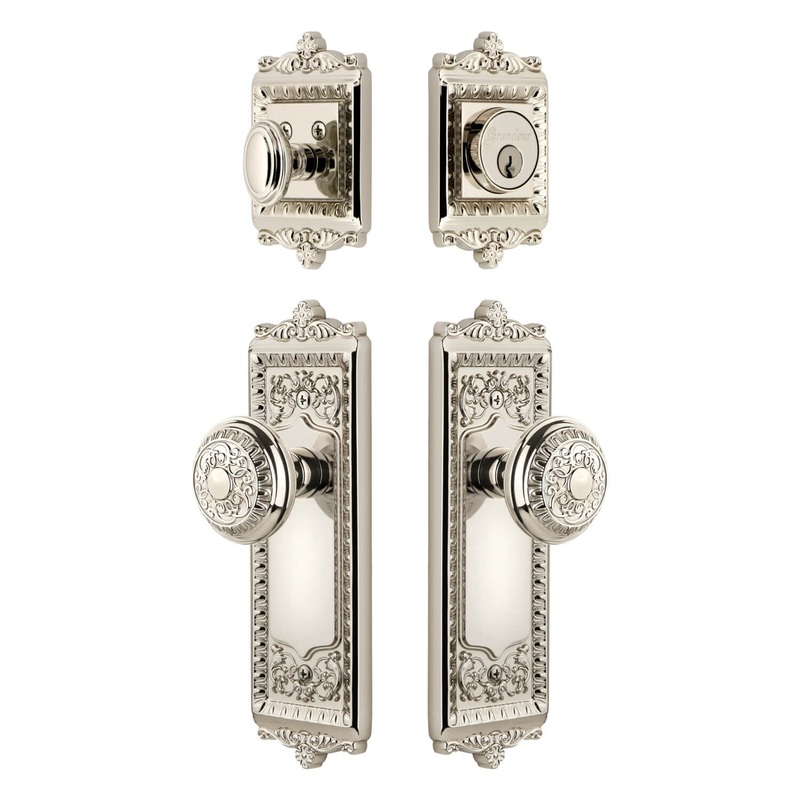 Windsor Long Plate Entry Set with Windsor Knob in Polished Nickel