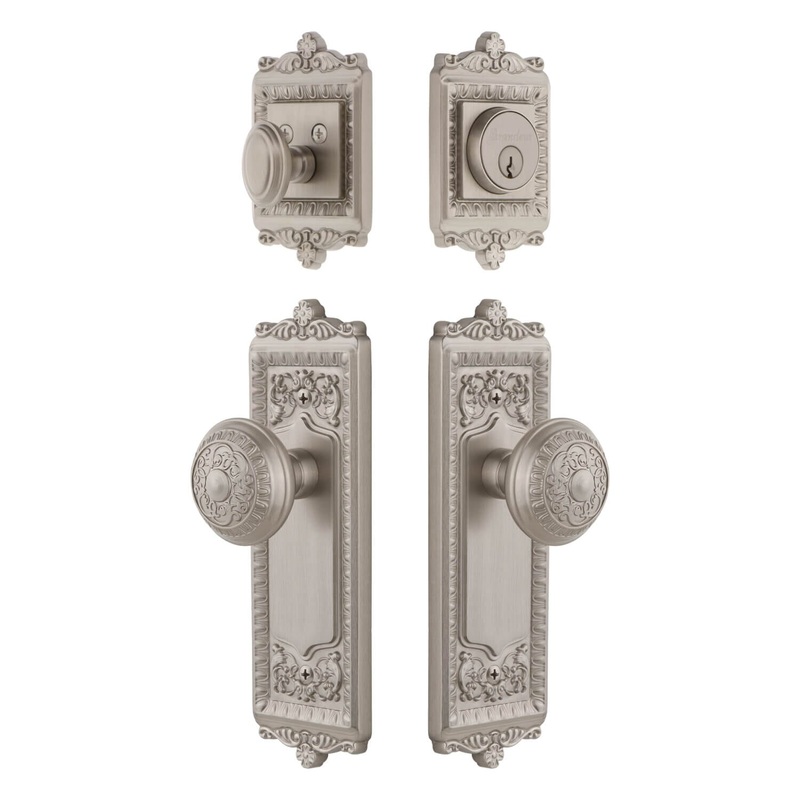 Windsor Long Plate Entry Set with Windsor Knob in Satin Nickel