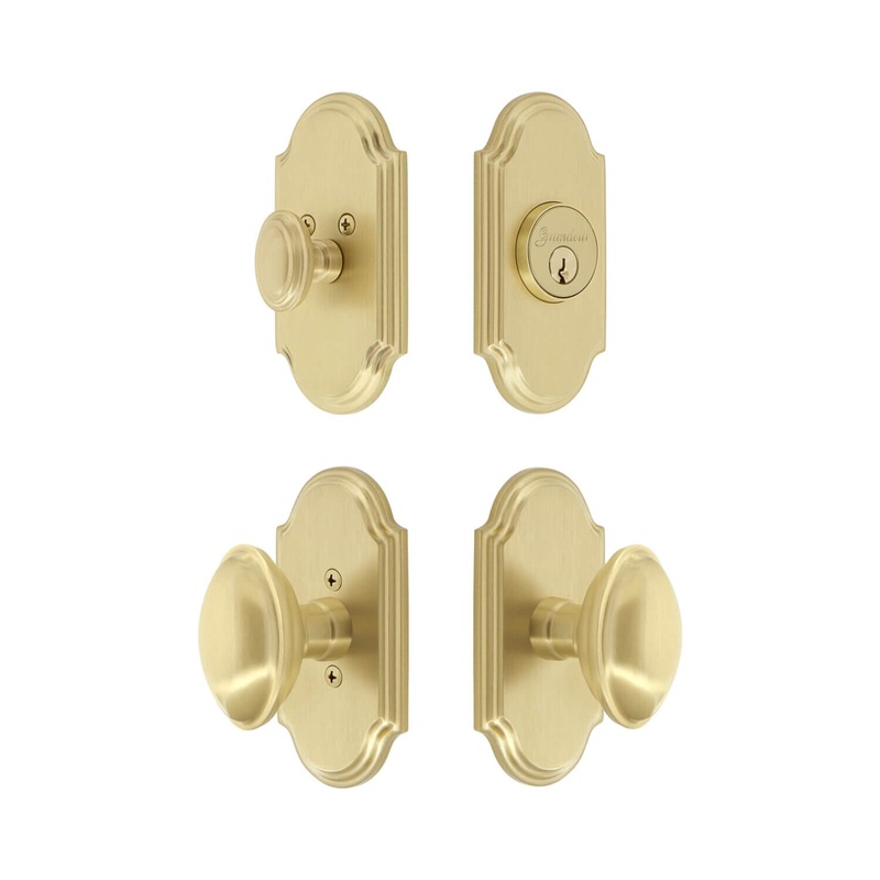 Arc Short Plate Entry Set with Eden Prairie Knob in Satin Brass