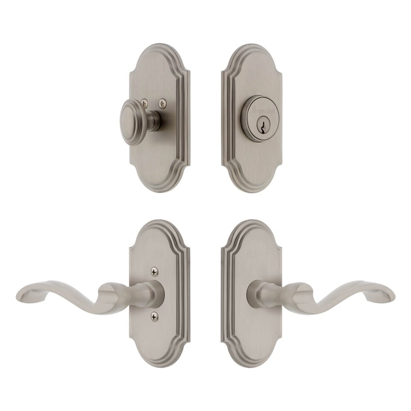 Arc Short Plate Entry Set with Portofino Lever in Satin Nickel