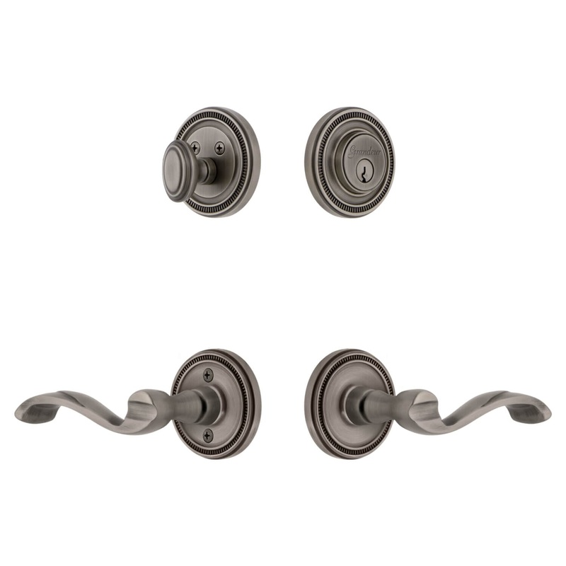 Soleil Rosette Entry Set with Portofino Lever in Antique Pewter